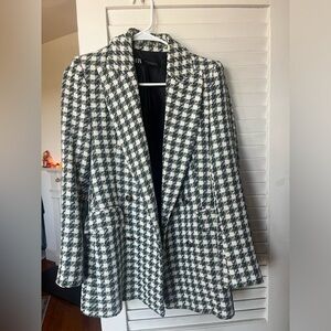 Zara Green and White Tweed Blazer